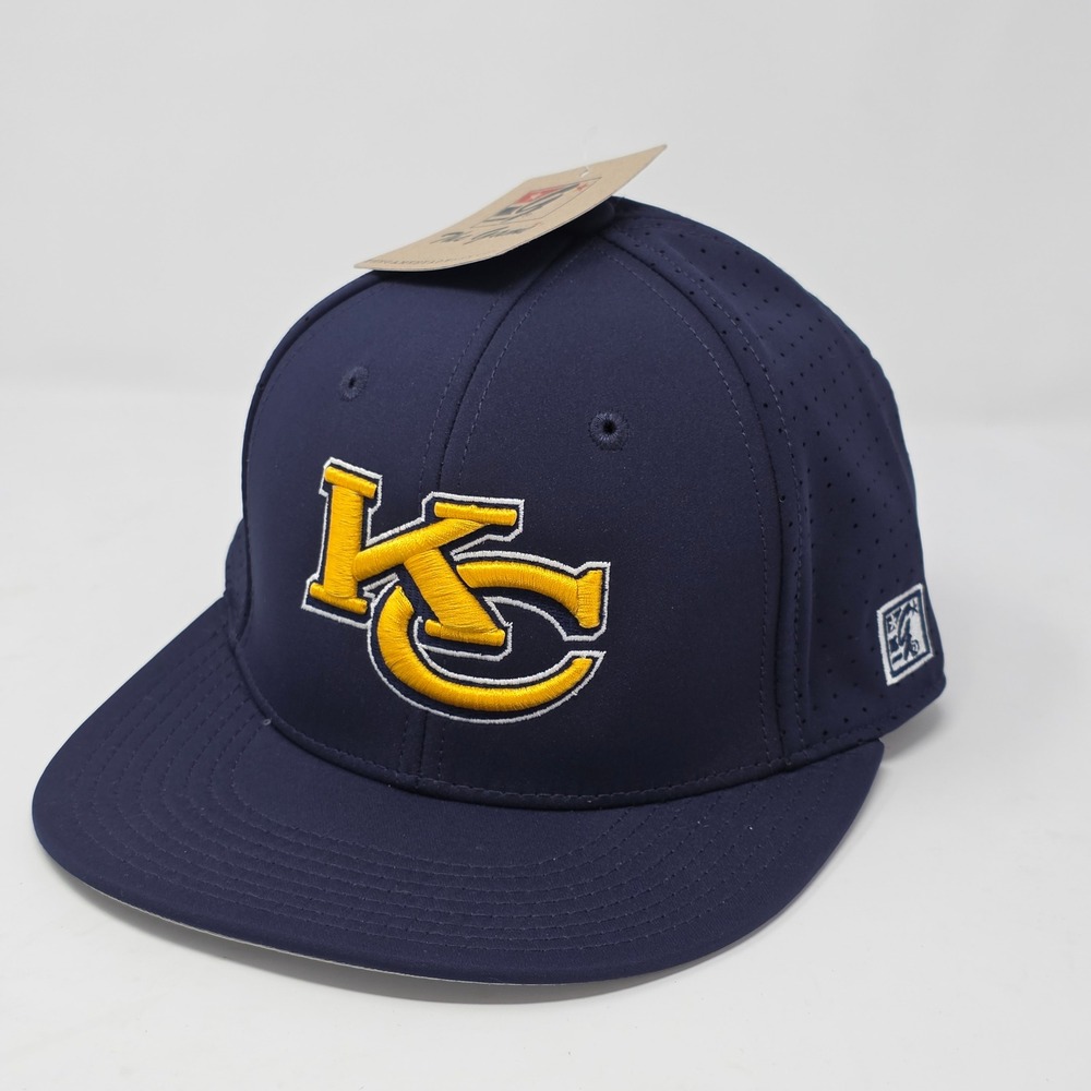 The Game Kansas City KC Hat Navy Blue Yellow Perforated Stretch Fit Cap Small